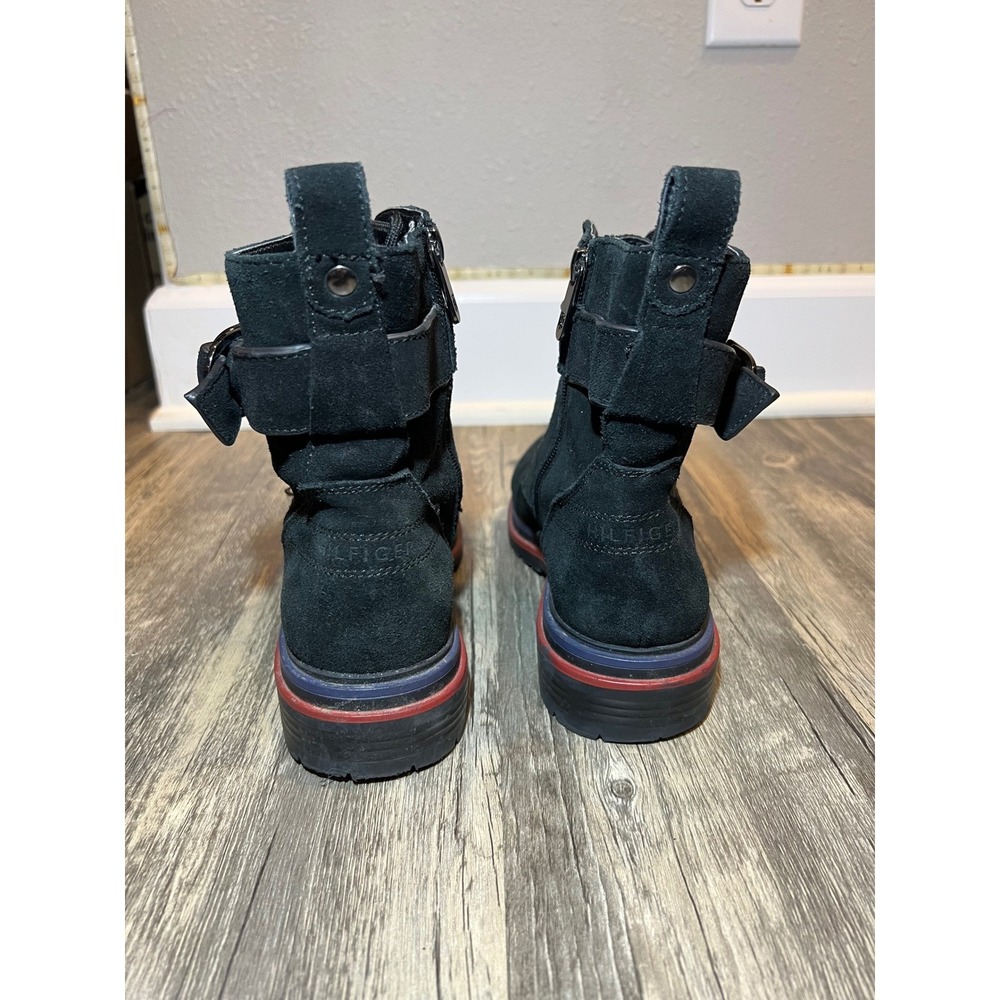 Tommy Hilfiger Black Suede Combat Boots Women's 9 Moto Lace-Up Zipper Ankle - Picture 4 of 8